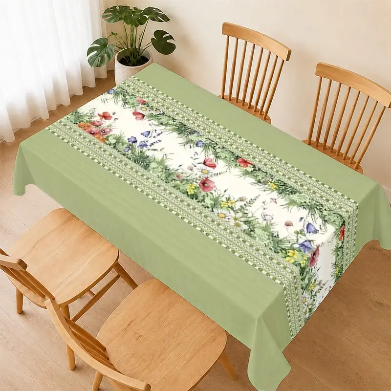 Plant Floral Tablecloth, Wild Grass Pattern Design, Waterproof Heat Resistant, Easy Clean, Perfect for Family Dining and Gatherings