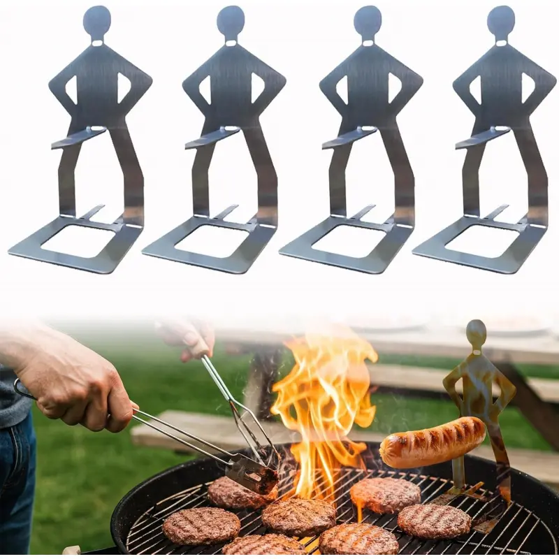 Popular humanoid sausage grill stainless steel creative barbecue stand outdoor BBQ hot dog stand, fun barbecue men's hot dog stand reusable stainless steel sausage stand, portable hot dog grill, Bbq Tools, camping and party gift barbecue accessories