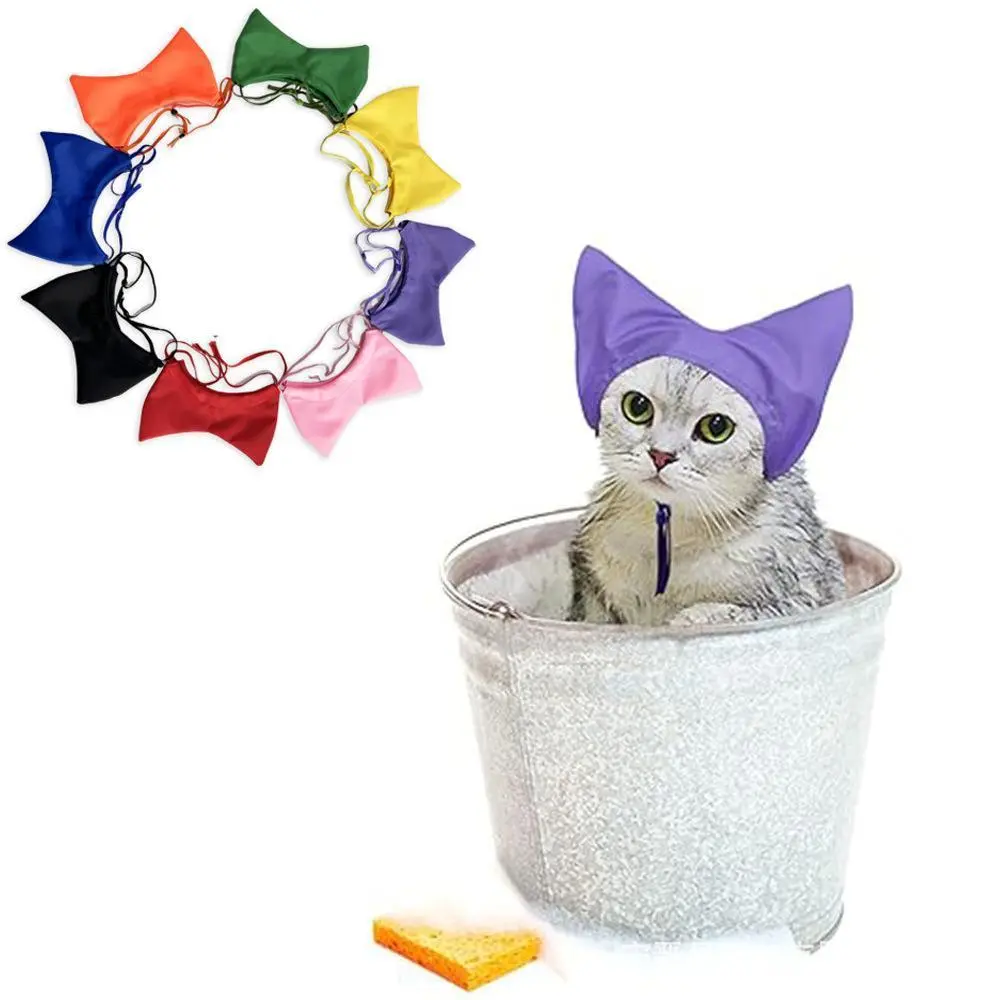 Waterproof Reusable Fabric Pet Bath Cap for Cats - Lightweight and Comfortable, Easy to Put On/Take Off, Flexible Stretch Ear Protection Hood, Fits Most, Avoids Ear Infections During Showering
