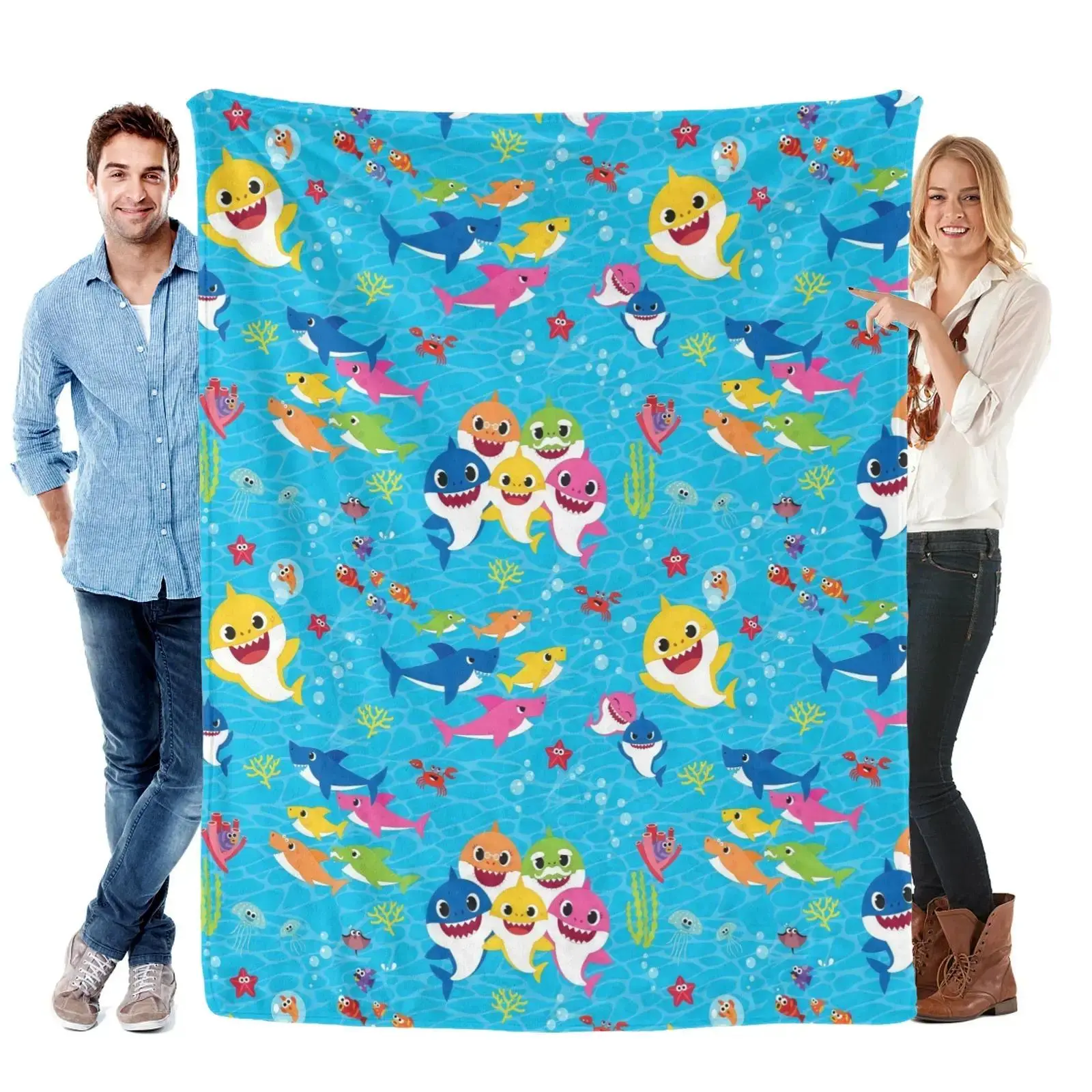 Viral Baby Shark Cartoon Ultra Soft Plush Warm Portable Flannel Throw Blanket, Bedroom Nursery Travel Decor, Matches cooling blankets pillows couch cover bedding set, Halloween Birthday Christmas Gift for Toddler Boys Girls Cartoon Fans