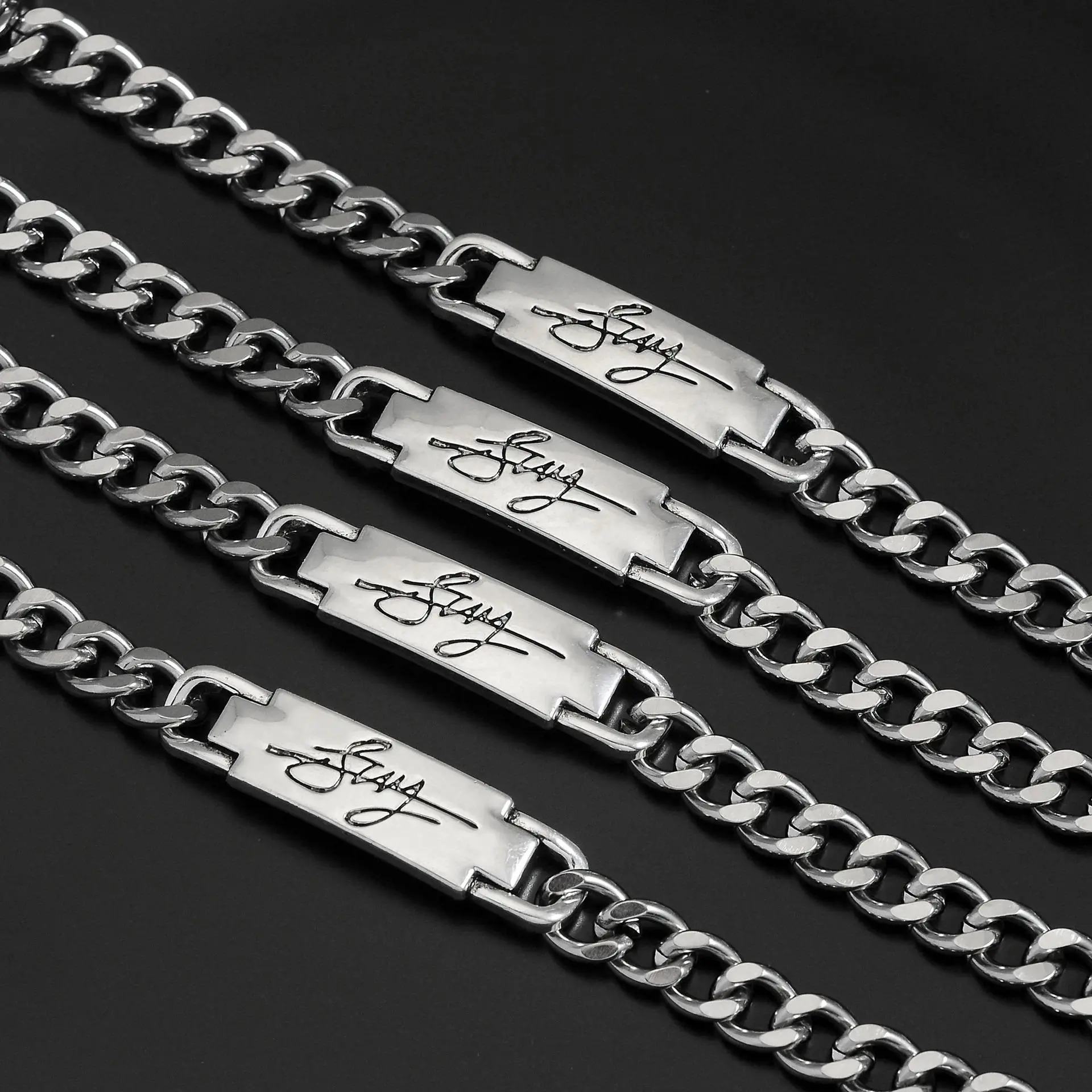 Modern Bang Chan Chain Bangle - 18cm Single Costume Jewelry Bracelet with Engraved Lettering, Logo Charm for Fans, No Pull-On Daily Fashion Accessory