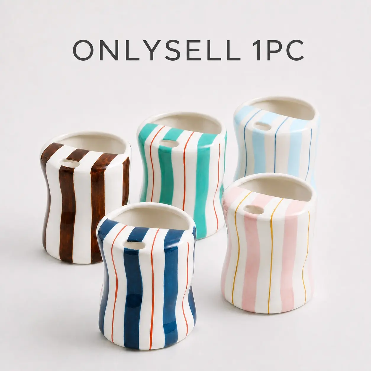 2026 Retro Striped Hand-Painted Ceramic Mark Hand-Held Cup Ceramic Mug Heat-Resistant Non-Slip Double-Enjoy Cup for Milk Coffee Juice Latte Cocoa Cereal Hot Cold Drinks Valentine's Day Mother's Day Christmas Halloween Thanksgiving New Year Gift Drinkware