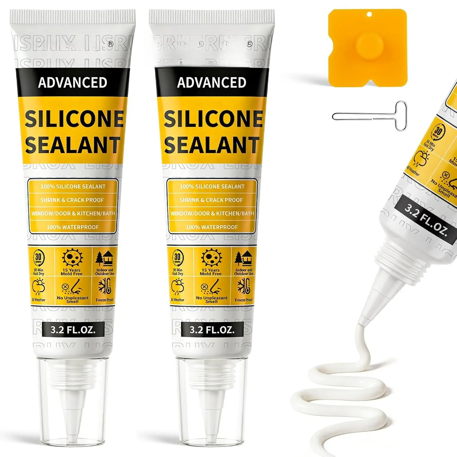 White Kitchen & Bathroom Caulk Sealant 2-Pack (3.2 Fl Oz Each) - Super Adhesion, Shrink-Proof, Waterproof