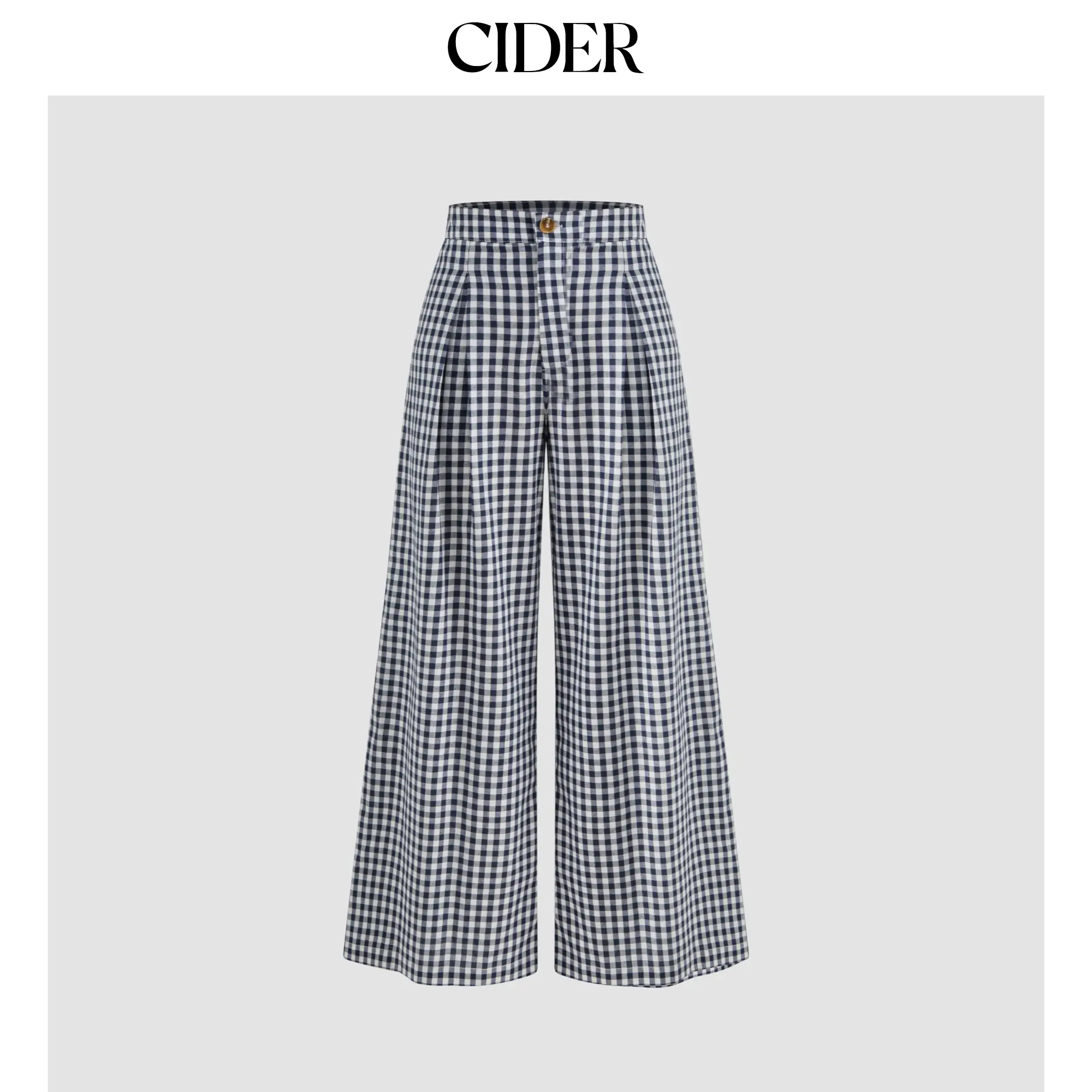 Cider [size 0-26] Cotton-blend High Rise Gingham Pocket Wide Leg Trousers