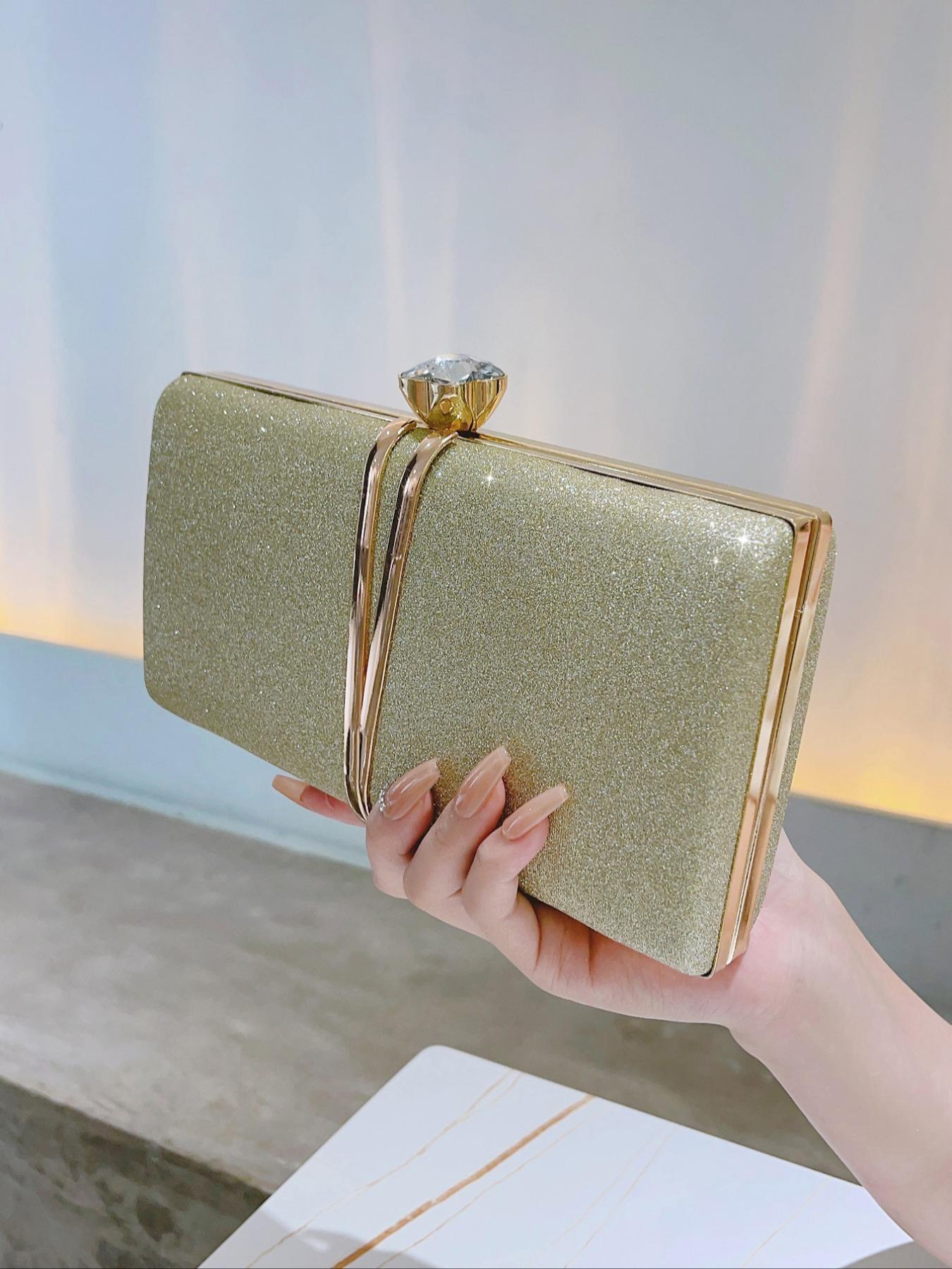 Women's Elegant Glitter Rhinestone Decor Evening Bag, Exquisite  Crossbody Bag with Chain Strap, Trendy Clutch Bag for Party Decor for Women & Girls