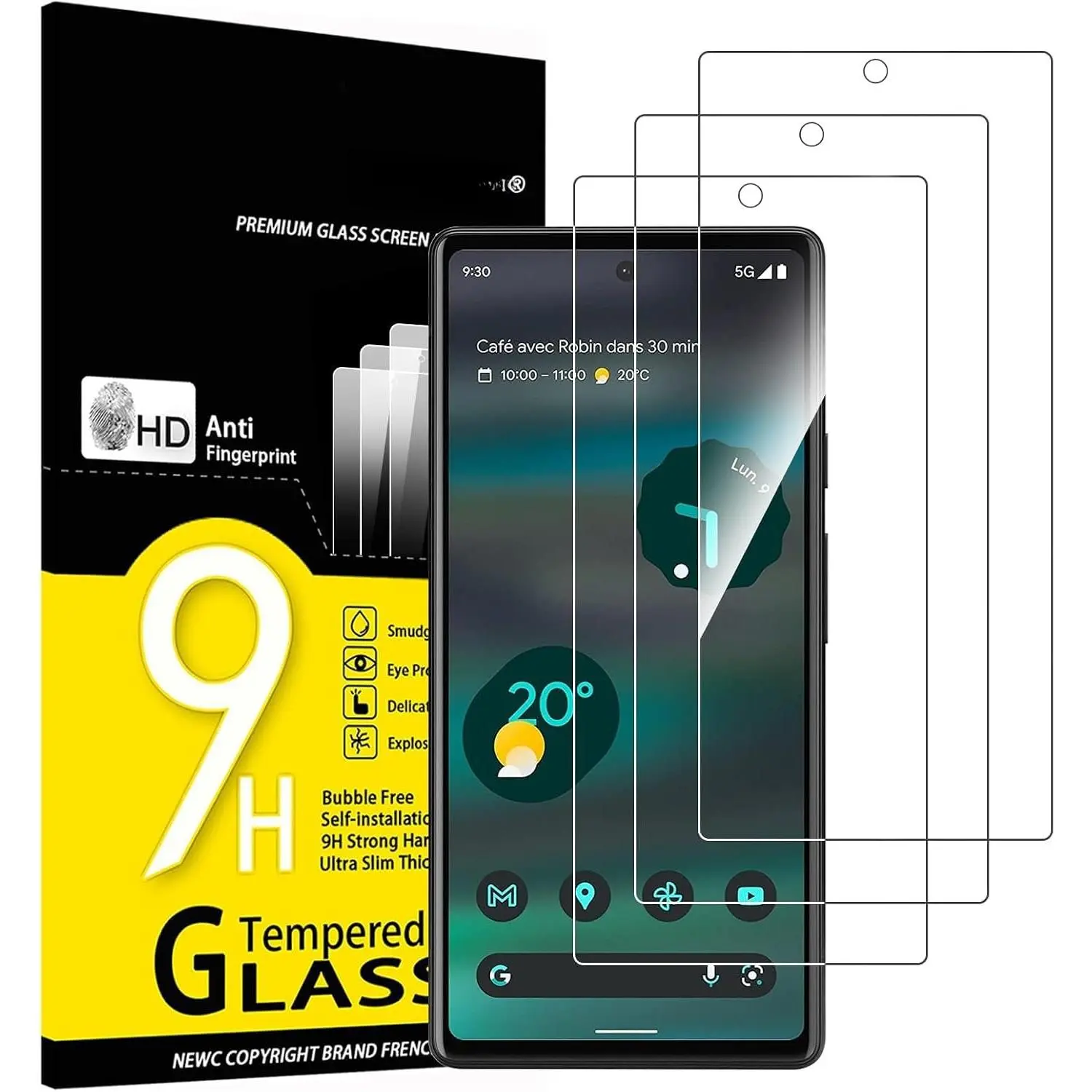 3-Pack Tempered Glass Screen Protector for Google Pixel 6a Smartphone (6.1" Screen), Case-Friendly, Scratch-Resistant, Bubble-Free, Handheld Cellphone Space Protection, Silicon
