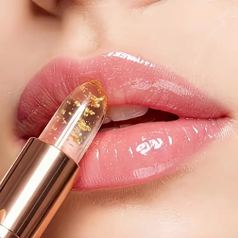 HISYI Petal Color Changing Glitter Lipstick, Clear Jelly Crystal Balm Infused With Tiny Shimmer Glitter, ultra-hydrating lightweight soft gel texture fades dry lip lines, long-lasting tint locks glossy dewy pout all day