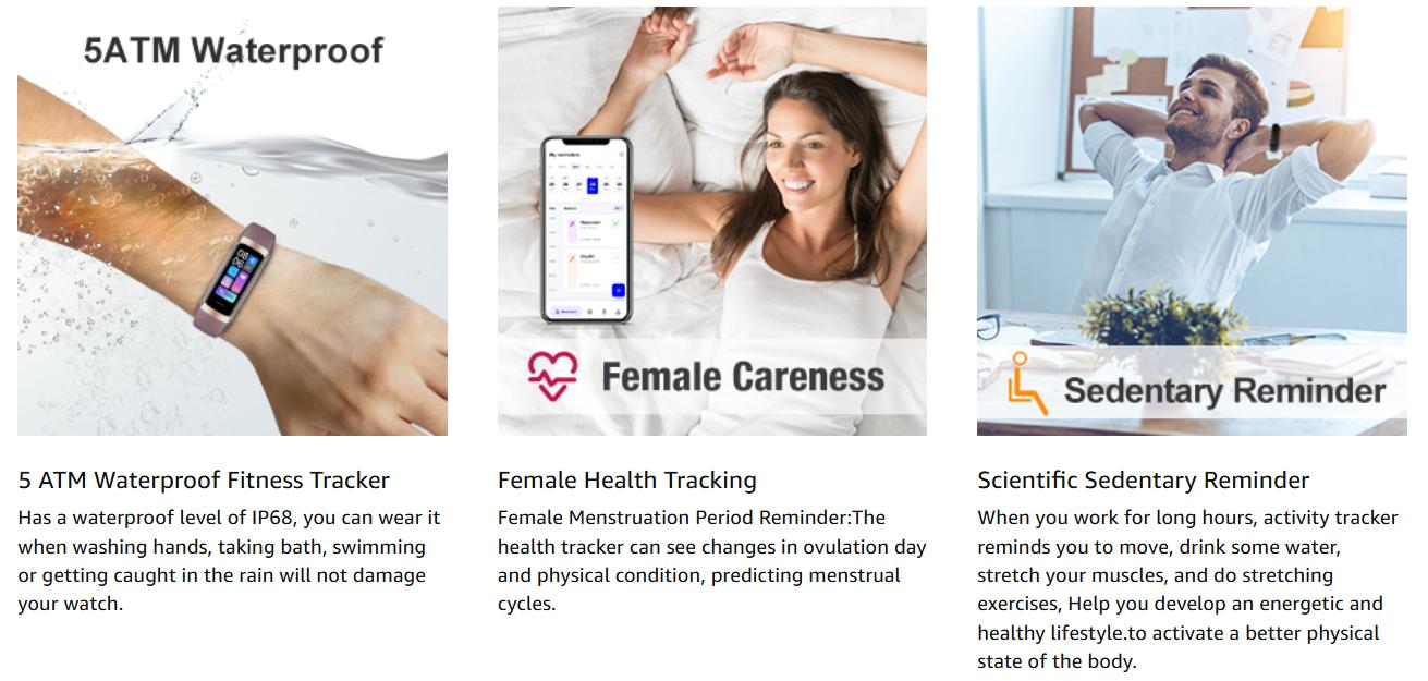 Fitness Tracker with 24/7 Heart Rate, Blood Oxygen Blood Pressure Sleep Monitor, Activity Trackers 5 ATM Waterproof,Step Calorie Counter Pedometer Health Smart Watch for Women Men