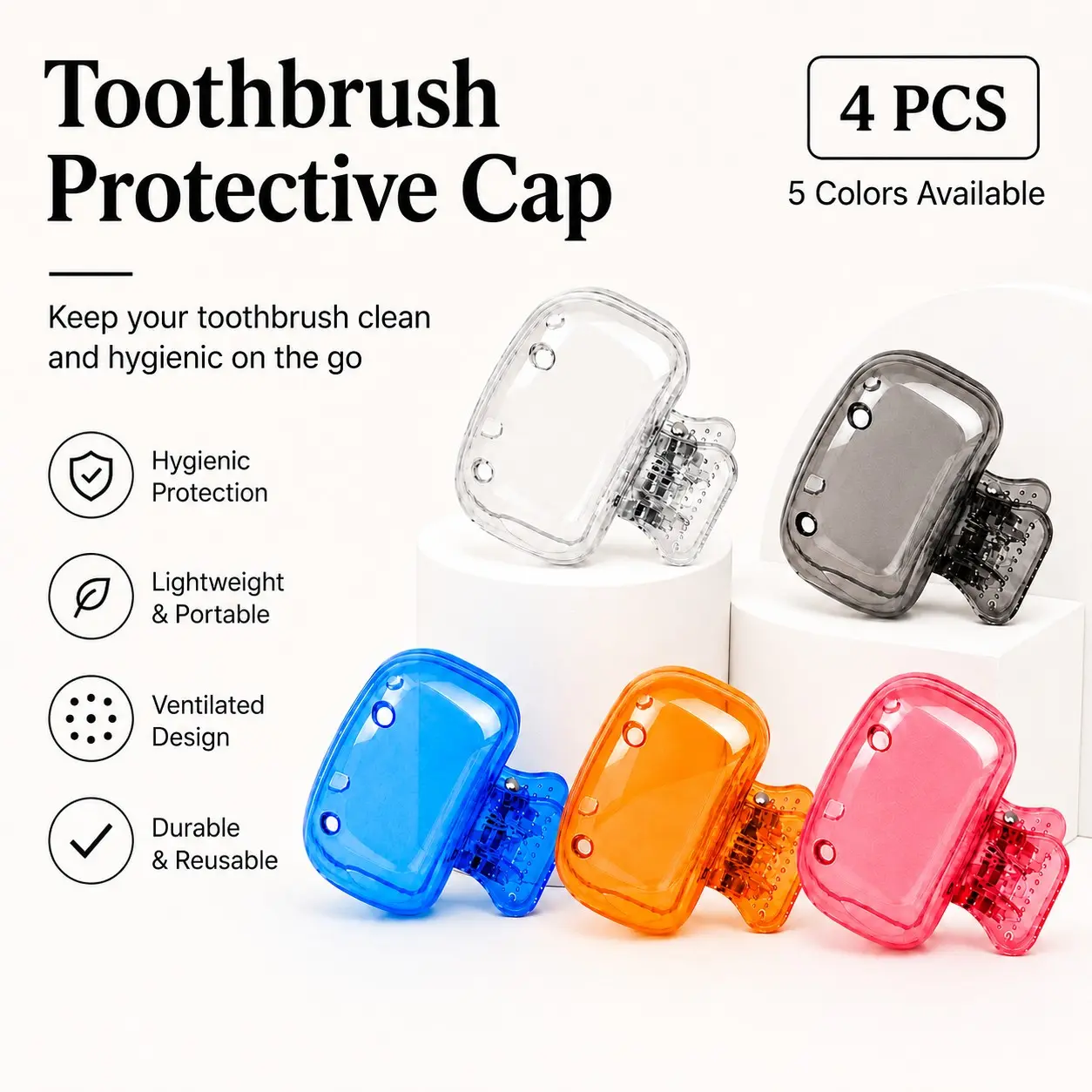 4-Pack Toothbrush Covers, Travel Case, Brush Head Protector, Portable Storage Box, Easy-Open Rack, Home, Business, Outdoor Use