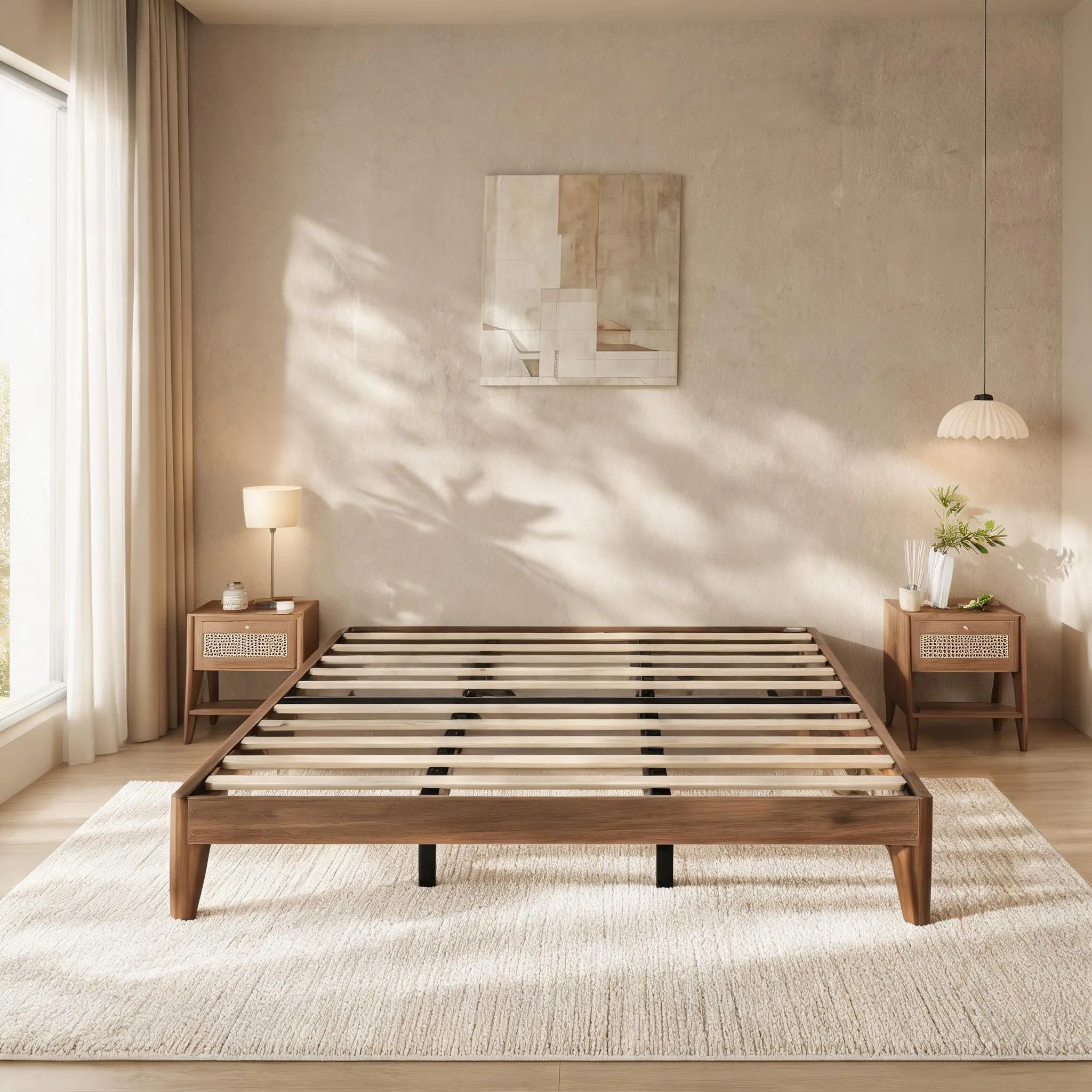 Modern Minimalist Wooden Platform Bed Frame without Headboard, Wooden Slats, 7.5" Underbed Storage, No Box Spring Needed, Easy Assembly, Brown, Full Size