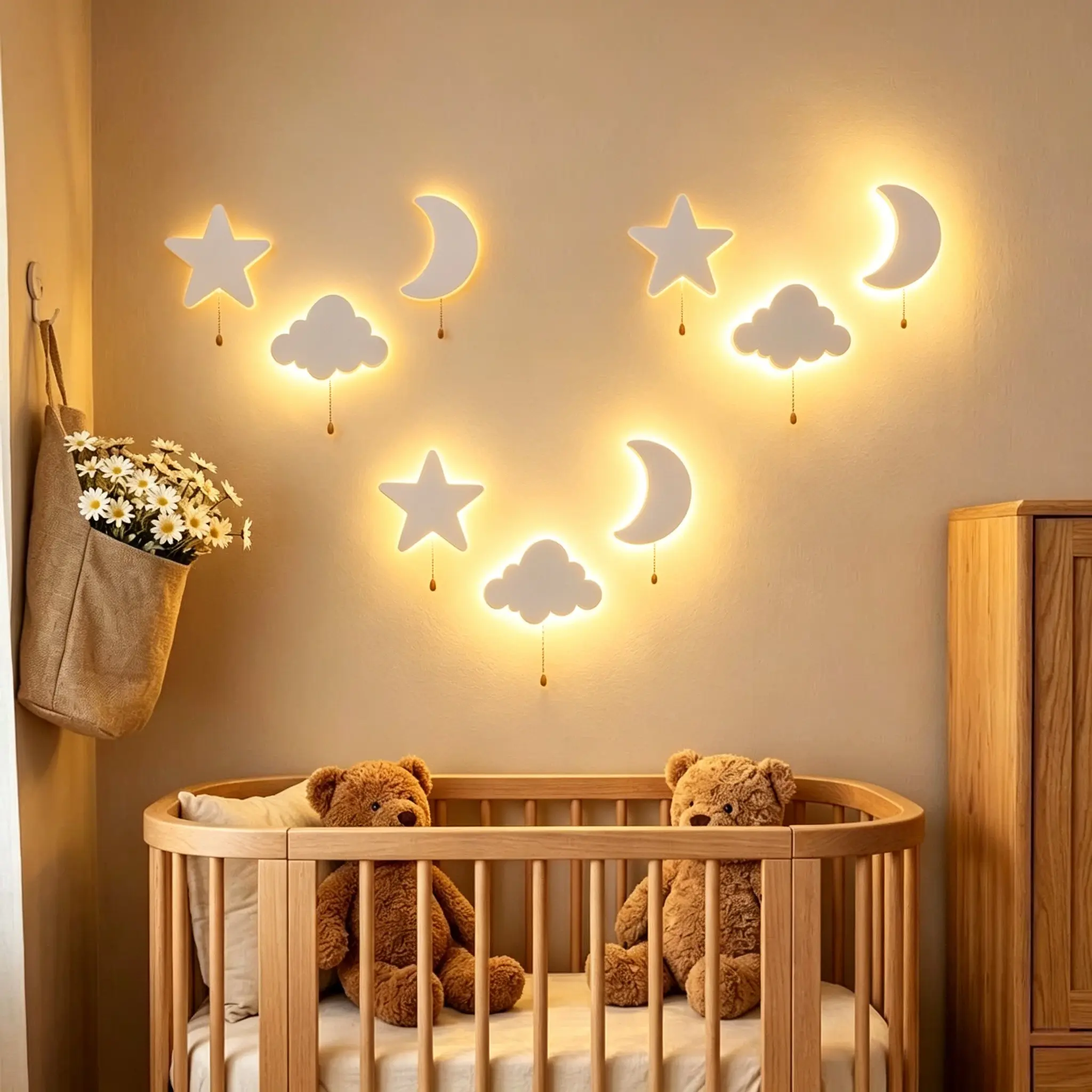 Cloud Lamp for Kindergarten, Floating Cloud Star Butterfly Moon Wall Light, Cute Baby Bedroom Suspended Cloud Night Light, Battery-Powered Pendant Light, Decorative Lights
