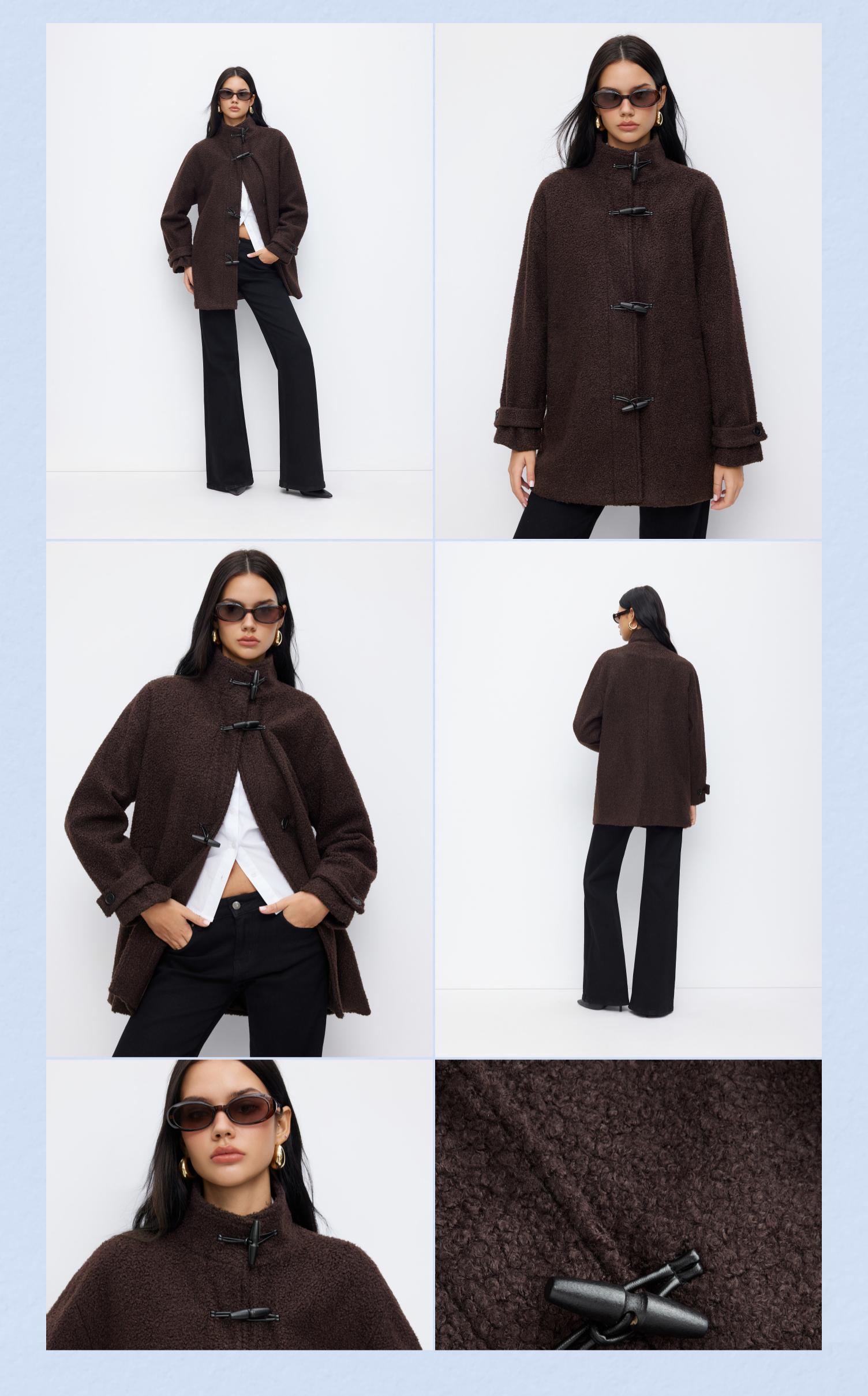 Cider Wool-Look Stand Collar Toggle Button Longline Oversized Coat SwimWeek