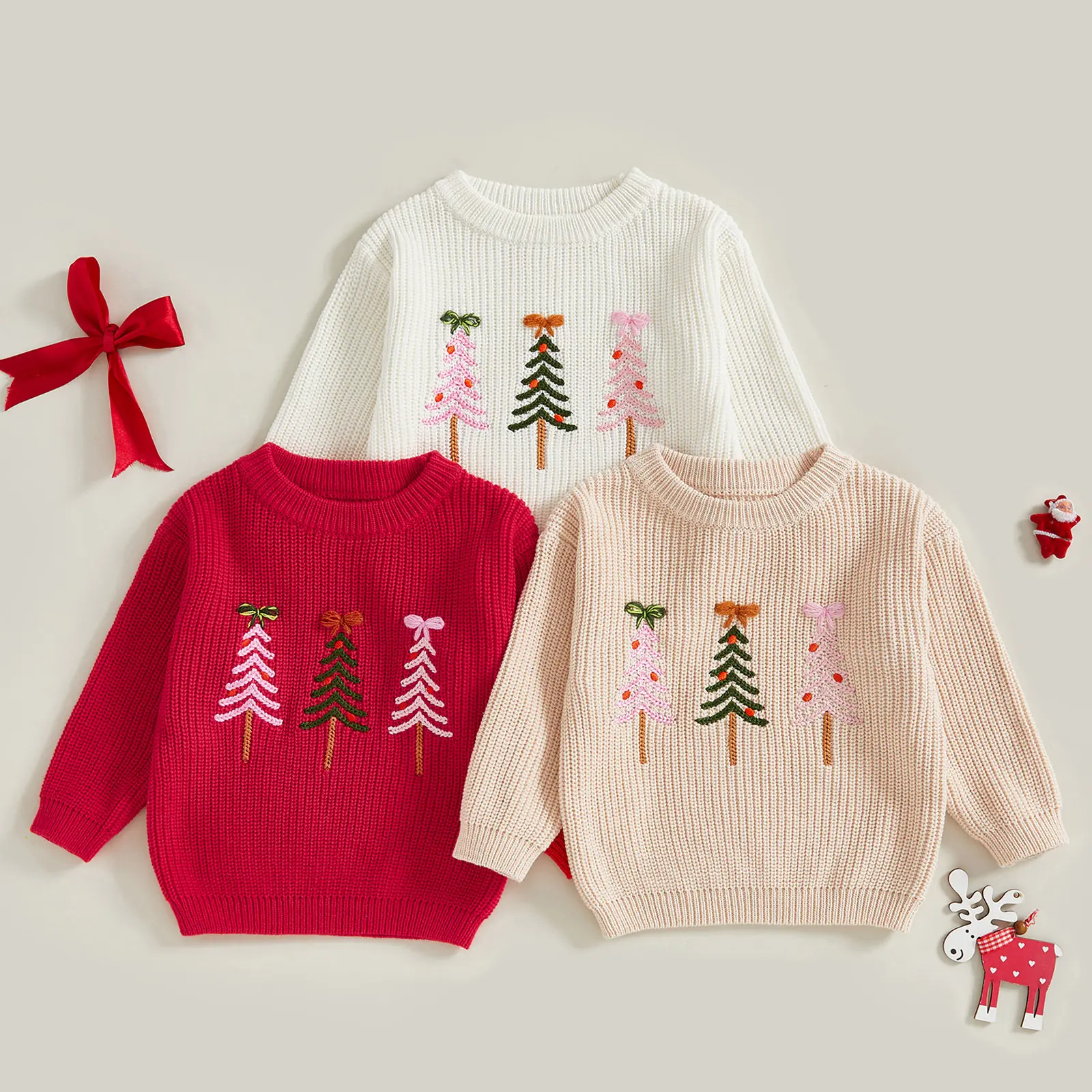 Toddler Baby Little Girl Christmas Sweater Long Sleeve Tree Warm Knit Pullover Sweater Clothes Fall Winter 0-3 Years