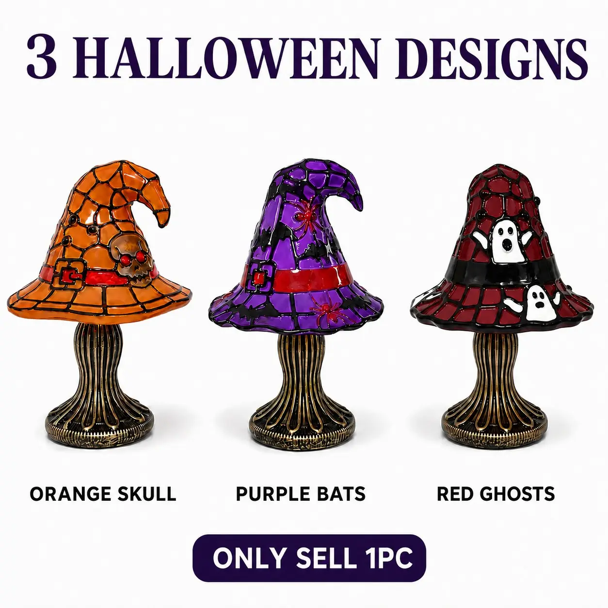 Halloween Witch Hat Table Lamp, USB Powered Resin Night Light, Three Color Options, Ghost Bat Skull Design, Warm Glow, Party Home Decor Gift, Light Up