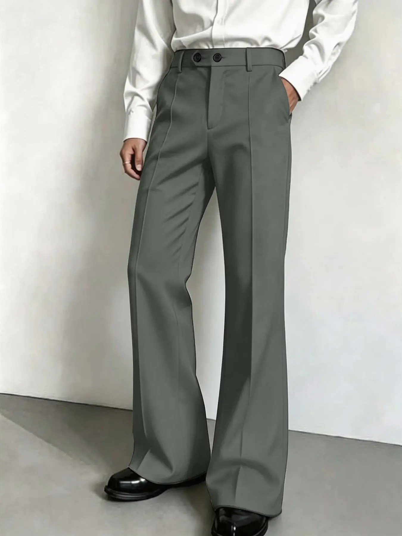 Men's High-Waisted Bell Bottom Pants, Business Casual Wide Leg Suit Pants, Elastic Wrinkle-Resistant Formal Long Pants, Daily Office Party Wear