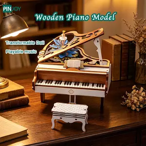 Piano 3D DIY Kit, Bookshelf Decor Wooden Handmade Puzzle, Adult and Teen Stress Relief Craft Project