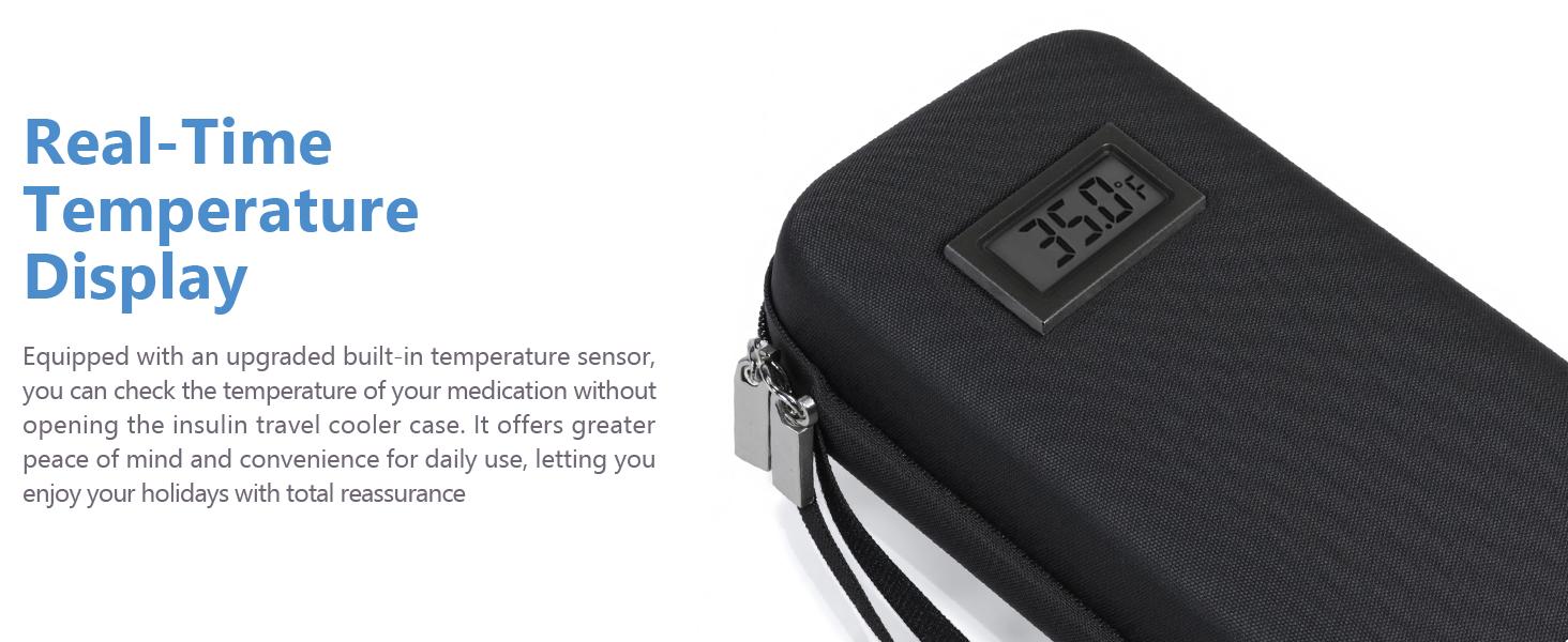 Insulin Cooler Travel Case,EVA Insulation Travel Medicine Kit with Temperature Display for Diabetes Care,Insulin Pen and Other Diabetic Supplies (Green-Temp)