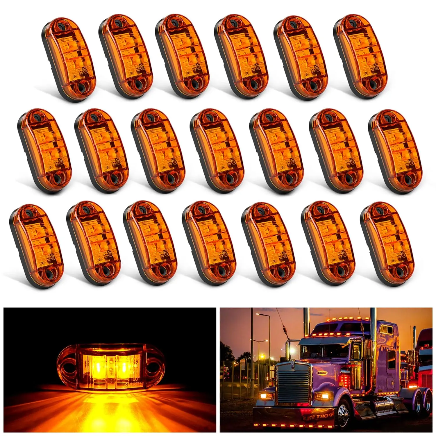 Nilight 2.5in Oval Amber 2-Diode LED Side Marker Lights, 20PCS Waterproof Automotive Indicator Lights with Waterproof Sealant, Screw & Surface Mount, 10-30V for Boat, Truck Pickups