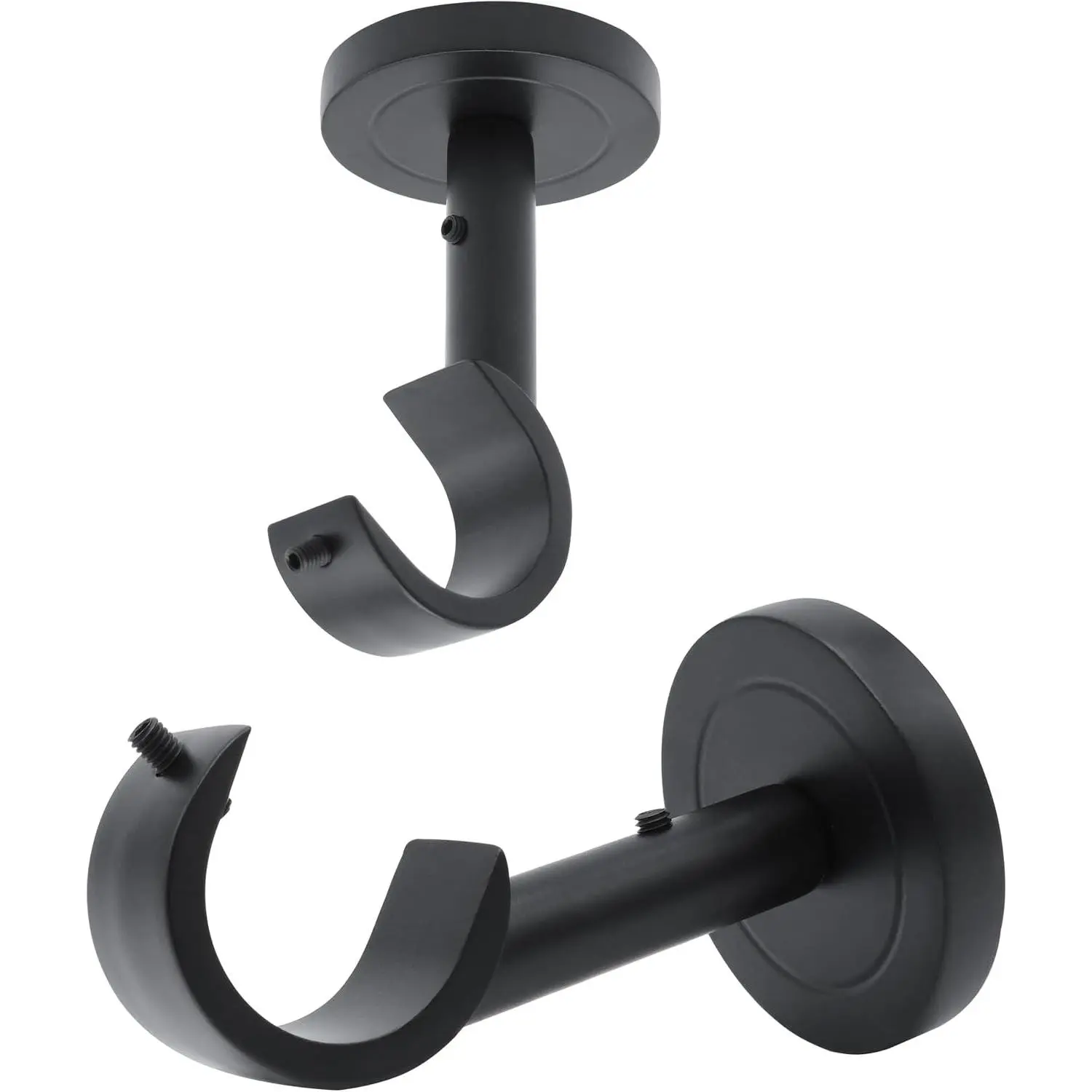 Heavy Duty Ceiling Mount Curtain Rod Brackets, Curtain Rod Holders, 2 Pack Black, Wall & Ceiling Installation, Low Profile, Fix Length Hardware Set, for 1 in Rods