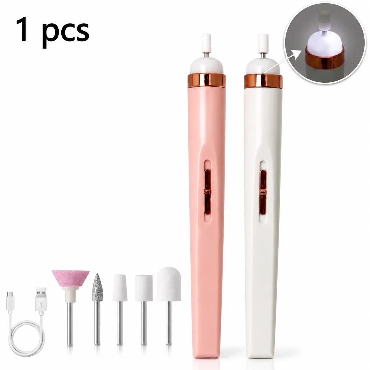 Portable Electric Nail Grinder Pen, Adjustable Speed Nail Drill Machine with 5 Grinding Heads for Manicure Pedicure, Nail Shaping, Cuticle Buffing & Dead Skin Removal