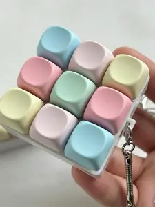 Trendy Macaron Pastel Keycap Fidget Keychain! Click Mechanical Switch Stress Relief Bag Charm with 4/9 Keys Option & Spring Metal Lanyard, Cute Aesthetic Accessory for Gamers Students, Lovely Anxiety Relief Gift for Office Workers & Tech Lovers