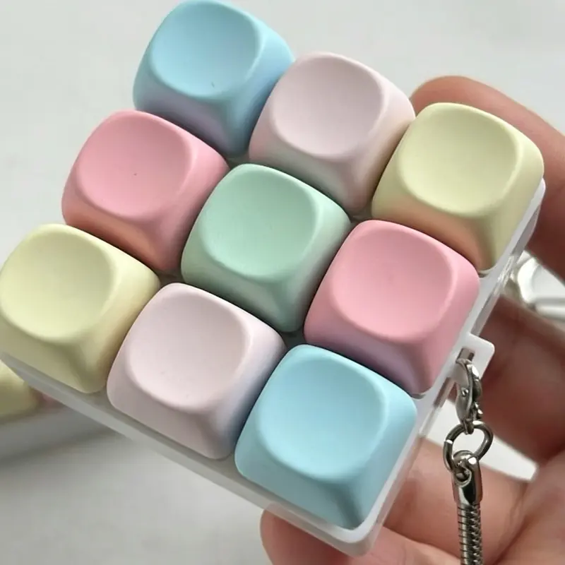 Macaron Pastel Fidget Keychain, Click Mechanical Switch Stress Relief Bag Charm with Clear or Metal Lanyard, 1/3/4/9 Keys Option, Accessory for Gamers Students, Anxiety Relief Gift for Office Workers & Tech Love, Thanksgiving Christmas Holiday Gift