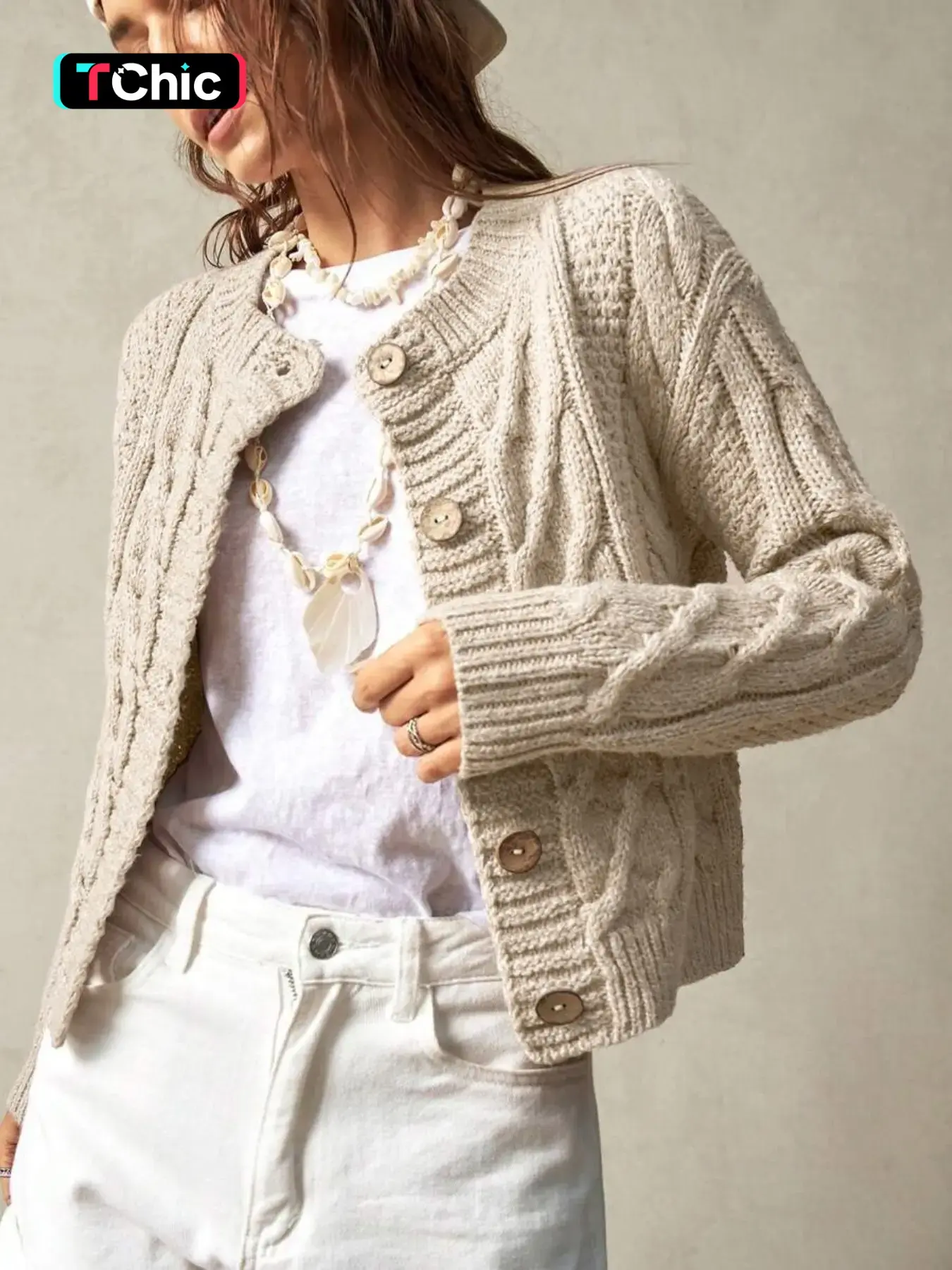 Women's Knit Cardigan Sweater Coat, Fall Winter New Arrival, High-End Knitted Top, Vintage Hemp Flower Design, Casual Comfortable Fashion