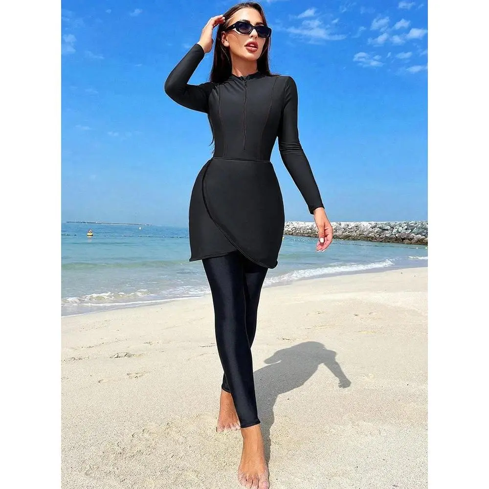 New Burkini Femmes Muslim Swimwear Women Modest Hijab Long Sleeves Sport Swimsuit Islamic Bathing Suit, Quick Drying, UPF50+