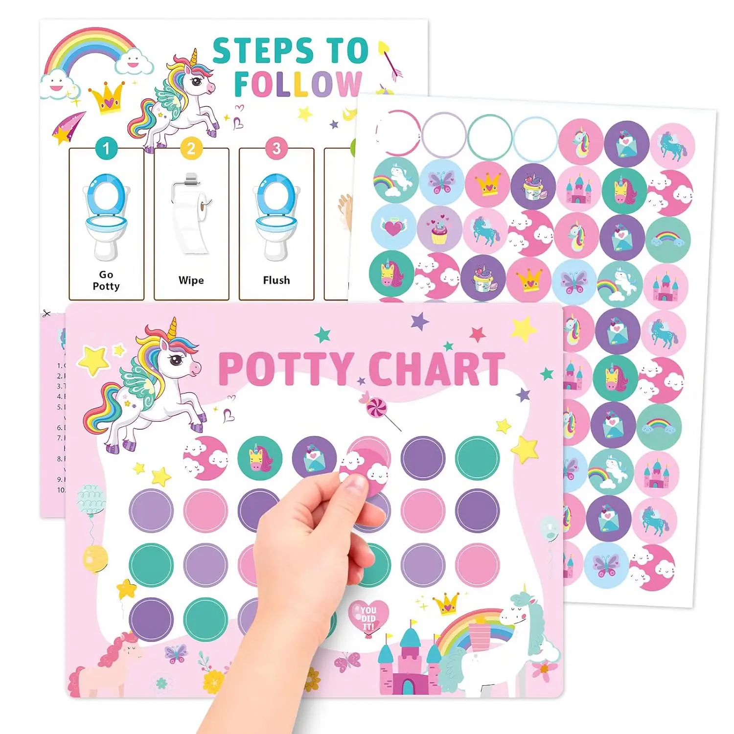 Unicorn Potty  Chart for , 10 Potty  Sticker Charts with 280  Stickers, Potty  Chart Sticker Chart for , Potty Toilet  Aid for Boys, Girls