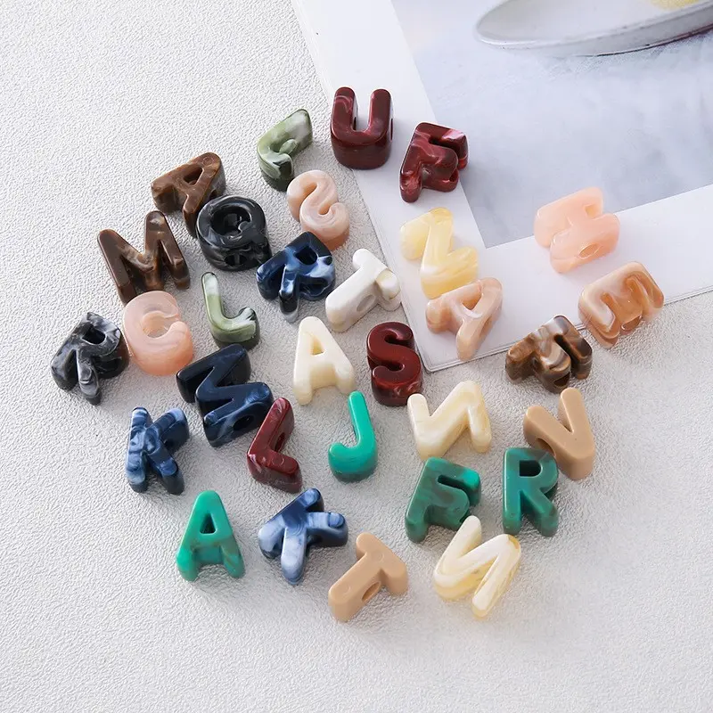 60pcs Acrylic Letter Beads, Alphabet Beads, Large Hole, Marble Pattern, Fashionable, Customizable, Craft, DIY Jewelry Making, Name Initials, Anniversary Gifts, DIY Beading Accessories