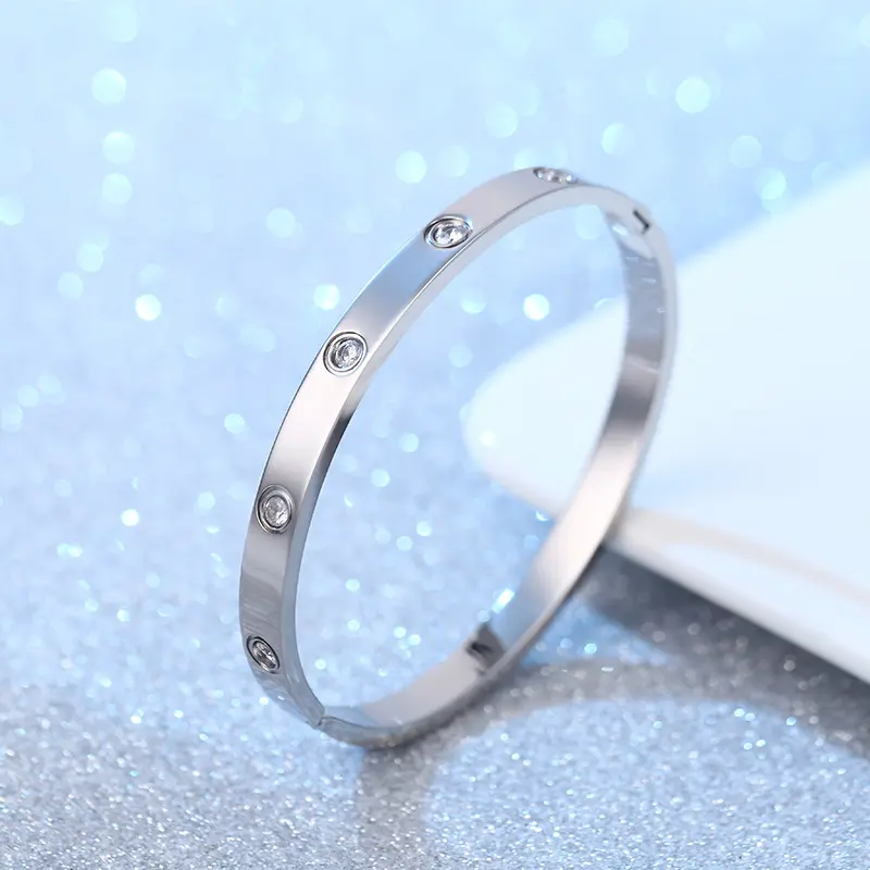 Loveden Unisex Titanium Steel Couple Bracelet, Sparkly Cubic Zirconia Inlaid Trendy Stackable Stainless Steel Jewelry for Men Women