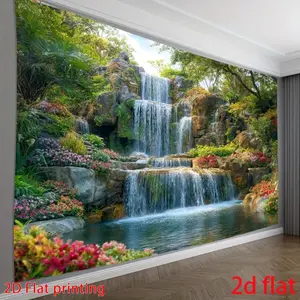2D Flat - 2D Flat - A Single Piece of 2D Flat Art Featuring a New Style of Natural Landscape with a Waterfall, Designed for Decorative Purposes. This Large Artwork Enhances Living Room Walls And Is Ideal for Parties, Photography