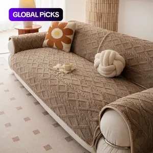 Solid-Color Geometric Pattern Plush Sofa Cover, Soft Non-Slip Sofa Protector for Living Room and Bedroom, Stylish Pet-Friendly Home Decor, Sofa Slipcover