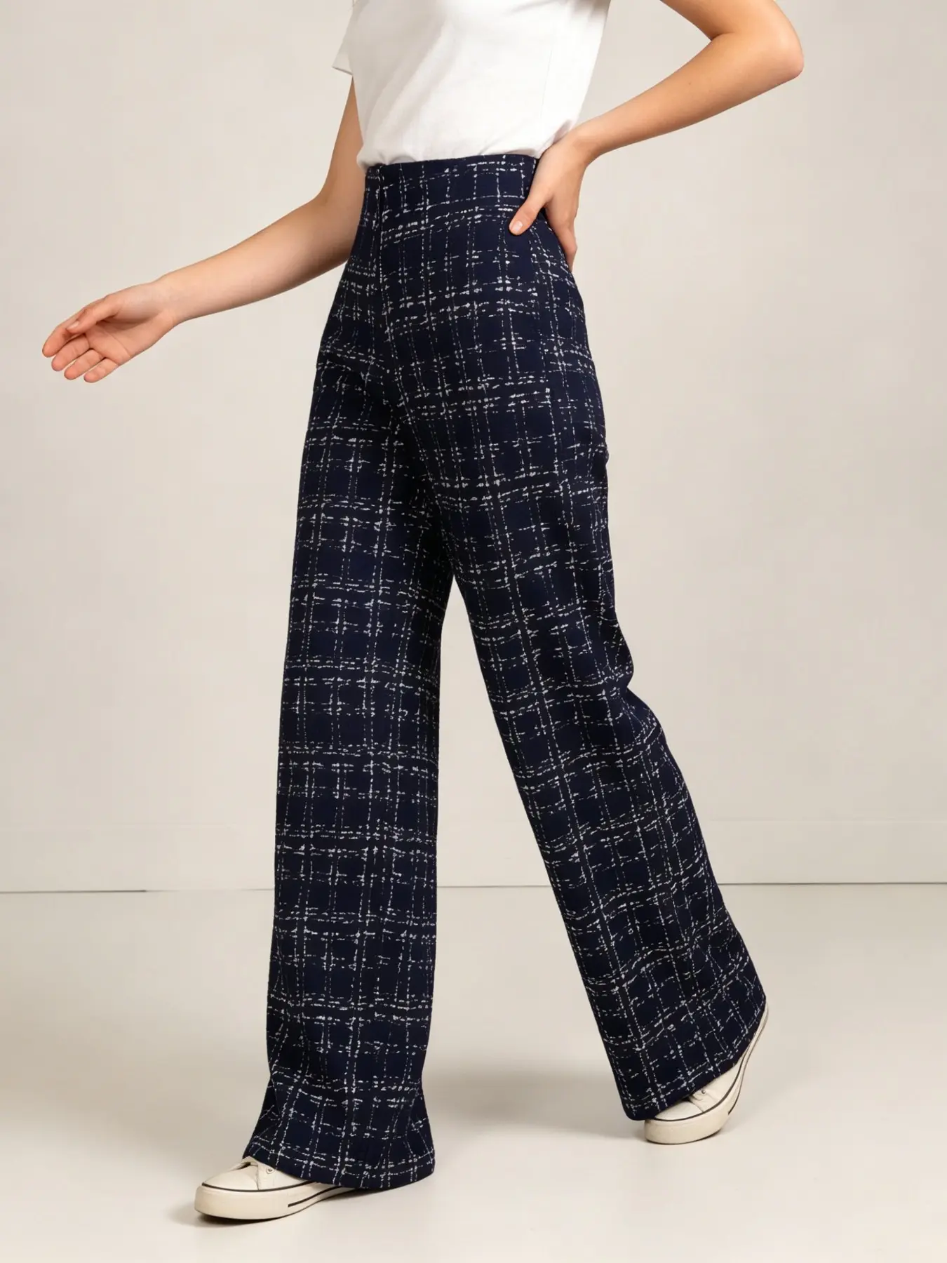 Tartan Pattern High-Waisted Wide Leg Pants, Chic Straight-Leg Casual Long Trouser Pants, Versatility for Commuting and Daily Wear, Bottom
