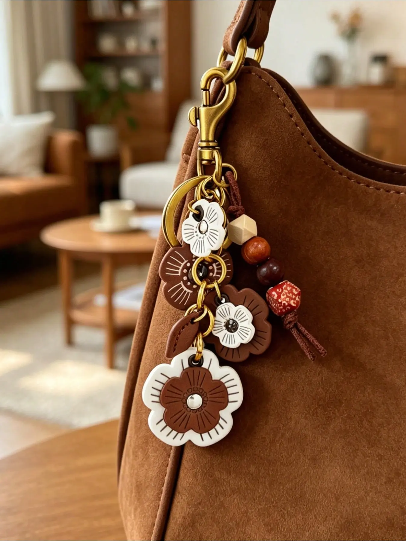 Vintage Beaded Flower Keychain, Elegant Enamel Floral Pendant, Perfect for Backpacks, Wallets, Daily Wear, Ideal Gift for Women, Teens, Flower Lovers