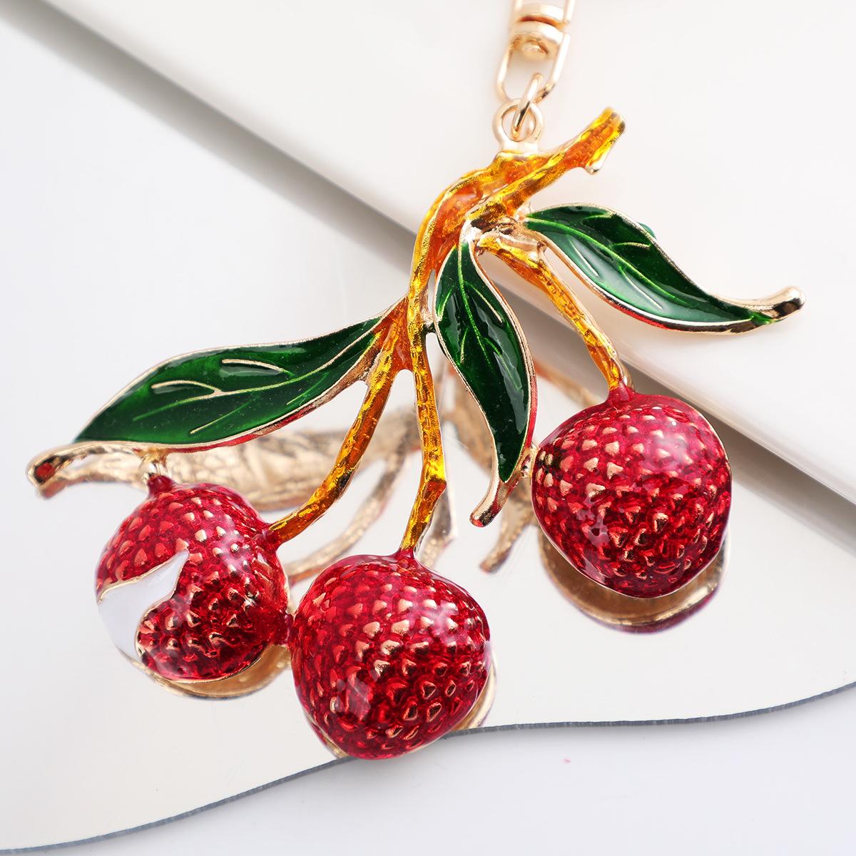 New Rhinestone fruit Keychain, 3D Fruit Bag Charm with Leaf Pendant, Cute Bling Green Apple Car Key Ring Accessory for Women,perfect daily use gift