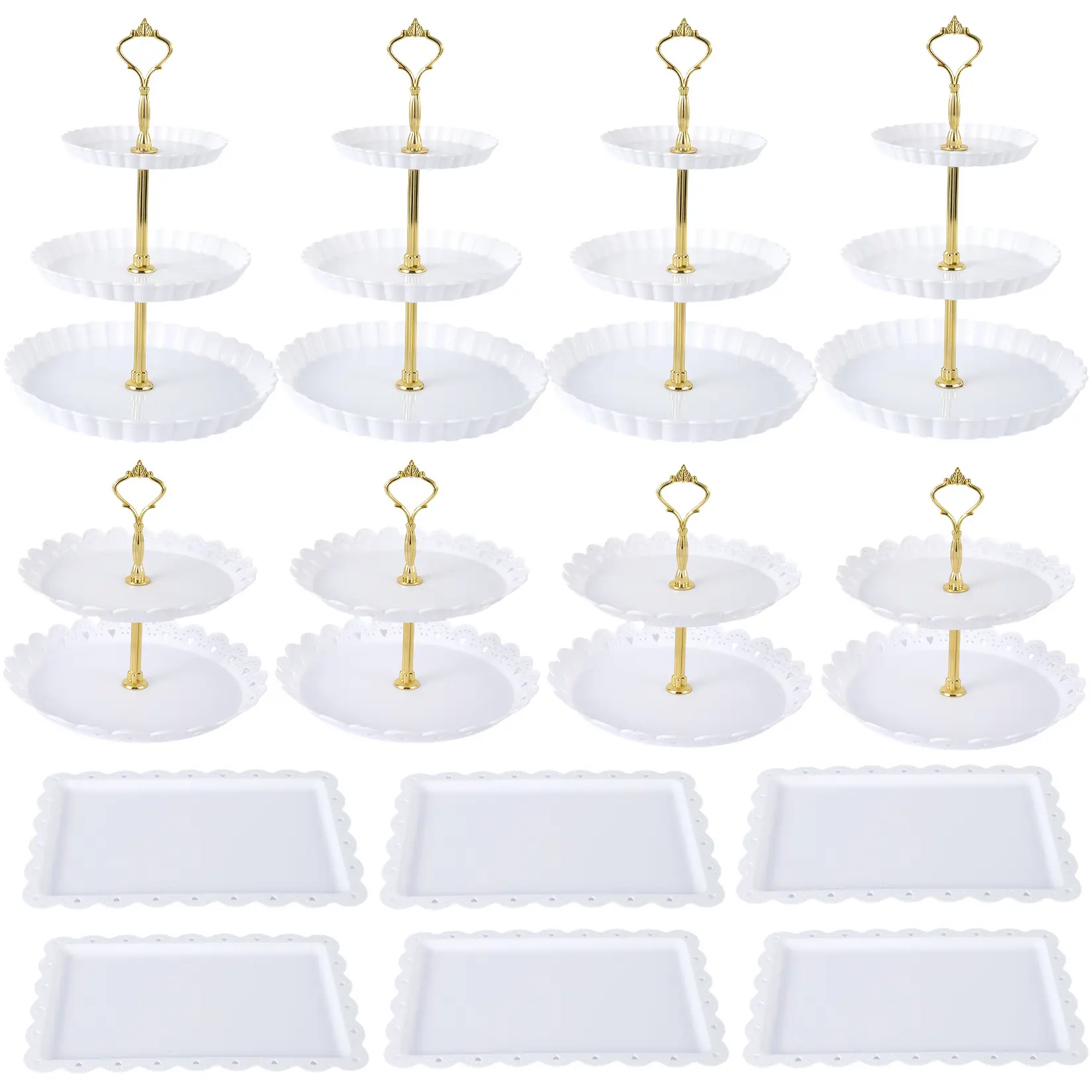 14-Piece Multi-Size Tiered Cake Stand Set - Elegant White Serving Platters for Cupcakes, Donuts, Party Use - Home Festive Supplies