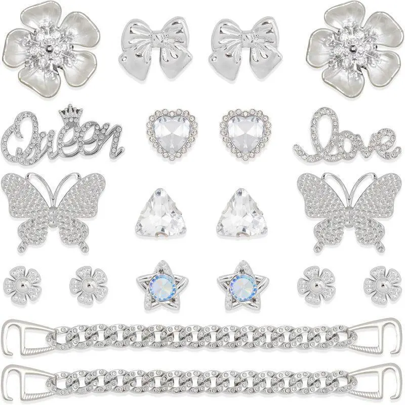 SOGLLQAM 18/20/22/24 Pcs Women Shoe Charm Chain Accessories, Butterfly Flower Pearl Rhinestone Bling Cute Shoe Decoration Charms for Aesthetic Outfit Styling, Party Birthday Valentines Gift Idea summerwins Shoe Embellishment Set
