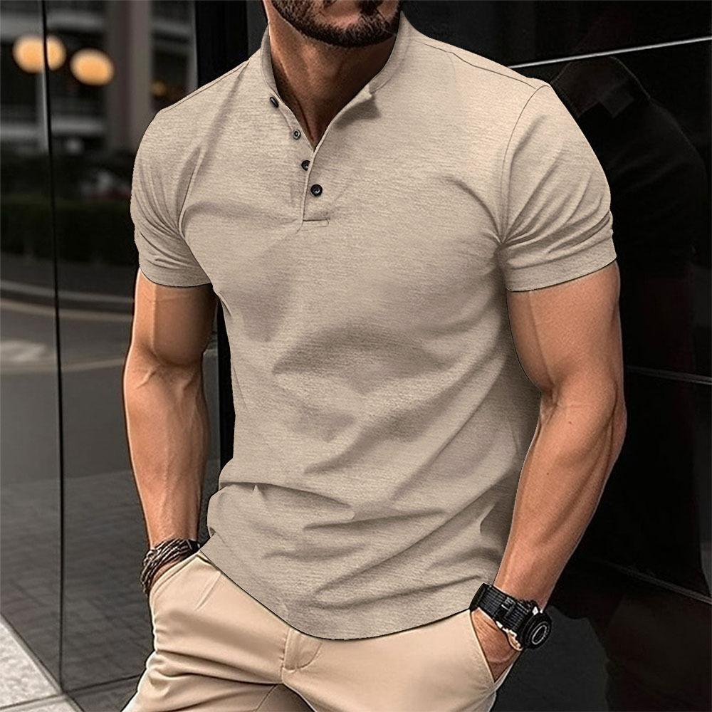 European and American ins summer T-shirt for men with buttoned henley collar sports polo shirt