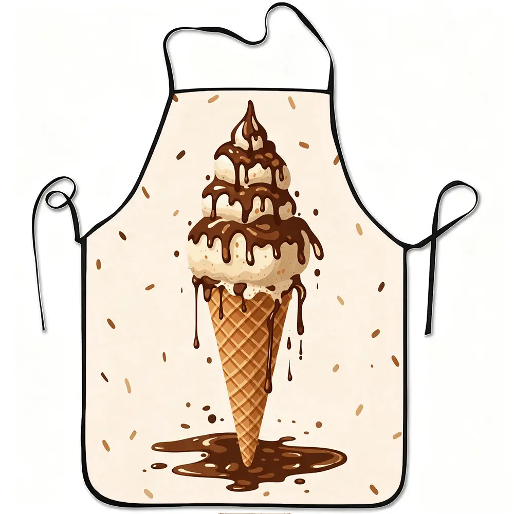 1pc Chocolate Ice Cream Drip Cone Apron with Adjustable Waistband - Durable Easy-Clean Polyester Bib Suitable for Kitchen Cooking, Gardening, Orchard Picking, &, Themed Parties (Chocolate Cone Print)