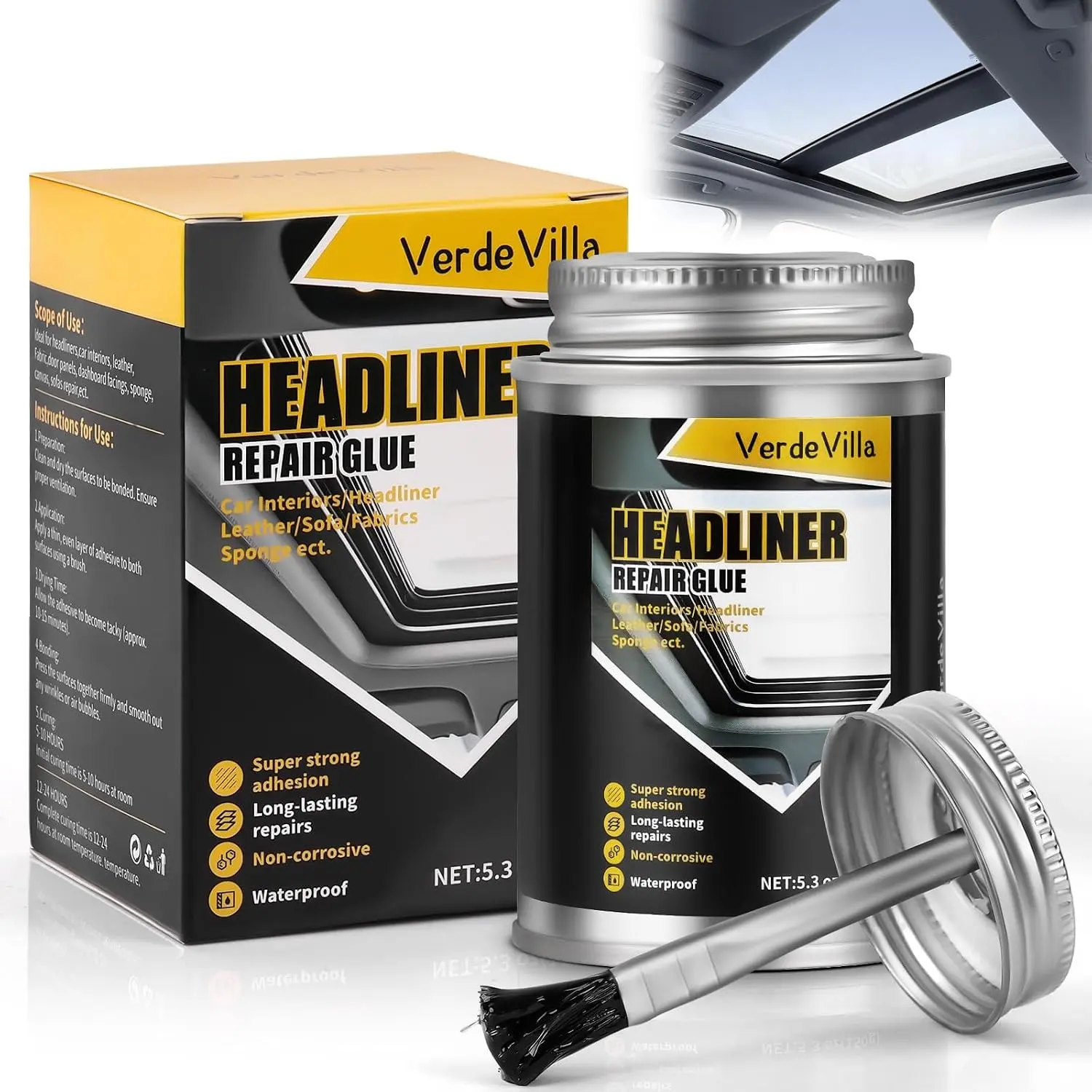 Car Headliner Repair Glue Adhesive with Brush 150ml Headliner Repair Kit for Car Roof Liner Upholstery, Suitable for Automotive Interior Fabric Leather, Car Interior Accessories