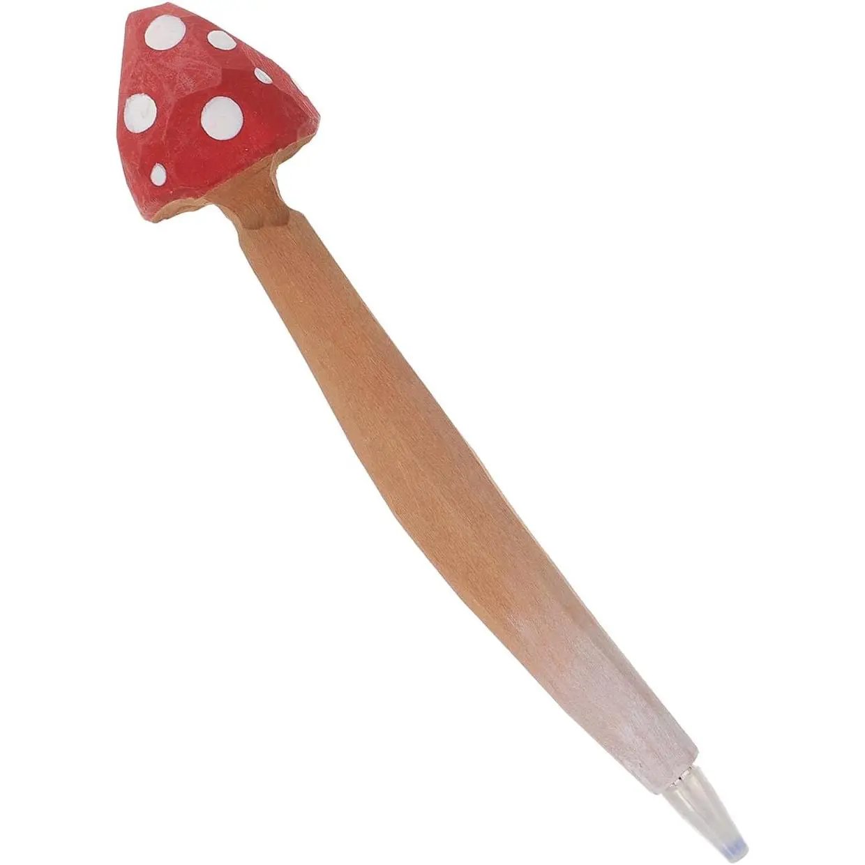 Hand-Carved Wooden Mushroom Ballpoint Pen, 1-Count, 0.5mm Tip, Red Toadstool Design, Cottagecore Novelty Stationery for Office & Nature Lovers