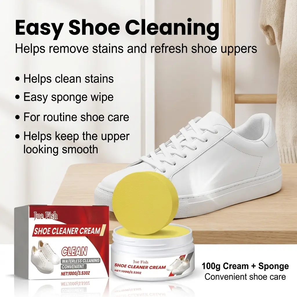 Shoe Cleaner Cream Kit, No-Rinse Sneaker Cleaning Paste for White Shoes, Yellowed Edges, Canvas Shoes, Rubber Soles, Sports Shoes, Surface Stains, Dirt, Grime, Scuff Marks, Brightening Care, Shoe Brush Cleaning Set and Daily Shoe Care Use