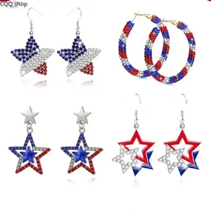 July 4th Independence Day Patriotic Hoop Shape Earrings | Red White Blue Sparkling Rhinestone Crystal Jewelry | American Flag Style Bohemian Party Accessories for Women Girls | Stylish Holiday Gifts for 4th of July Celebrations