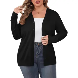 Plus Size Cardigan for Women Button Open Front Long Sleeve V Neck Comfy Lightweight Sweaters XL-4XL