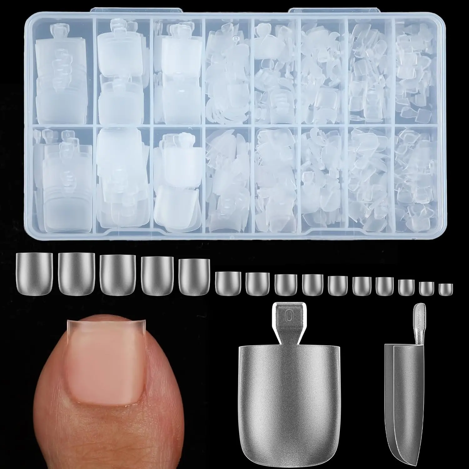 300 Pcs Toe Nail Tips 15 Sizes Extra Wide Large Full Cover Matte Clear No-file Needed DIY Square Shape Artificial False Toenails for Toes