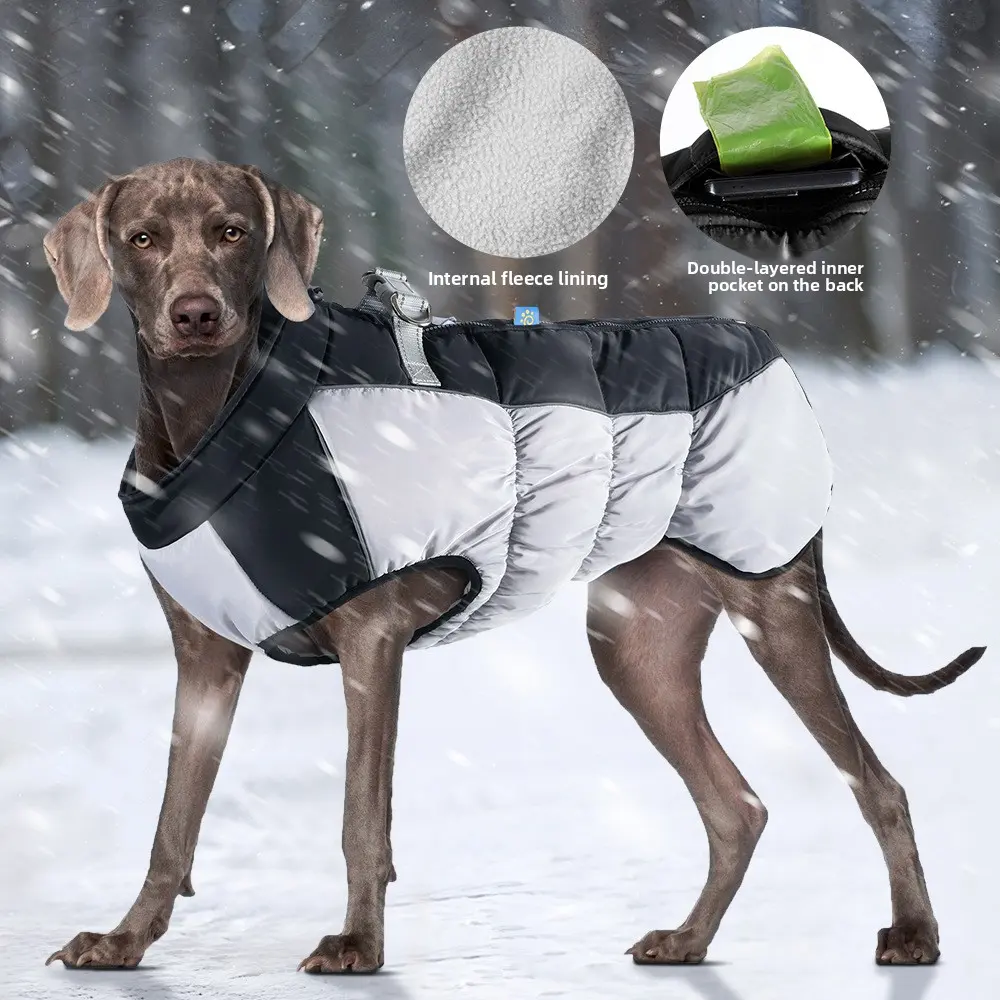 Pet dog clothes, autumn and winter warm pet cotton coat, medium to large dog clothes, reflective pet clothes