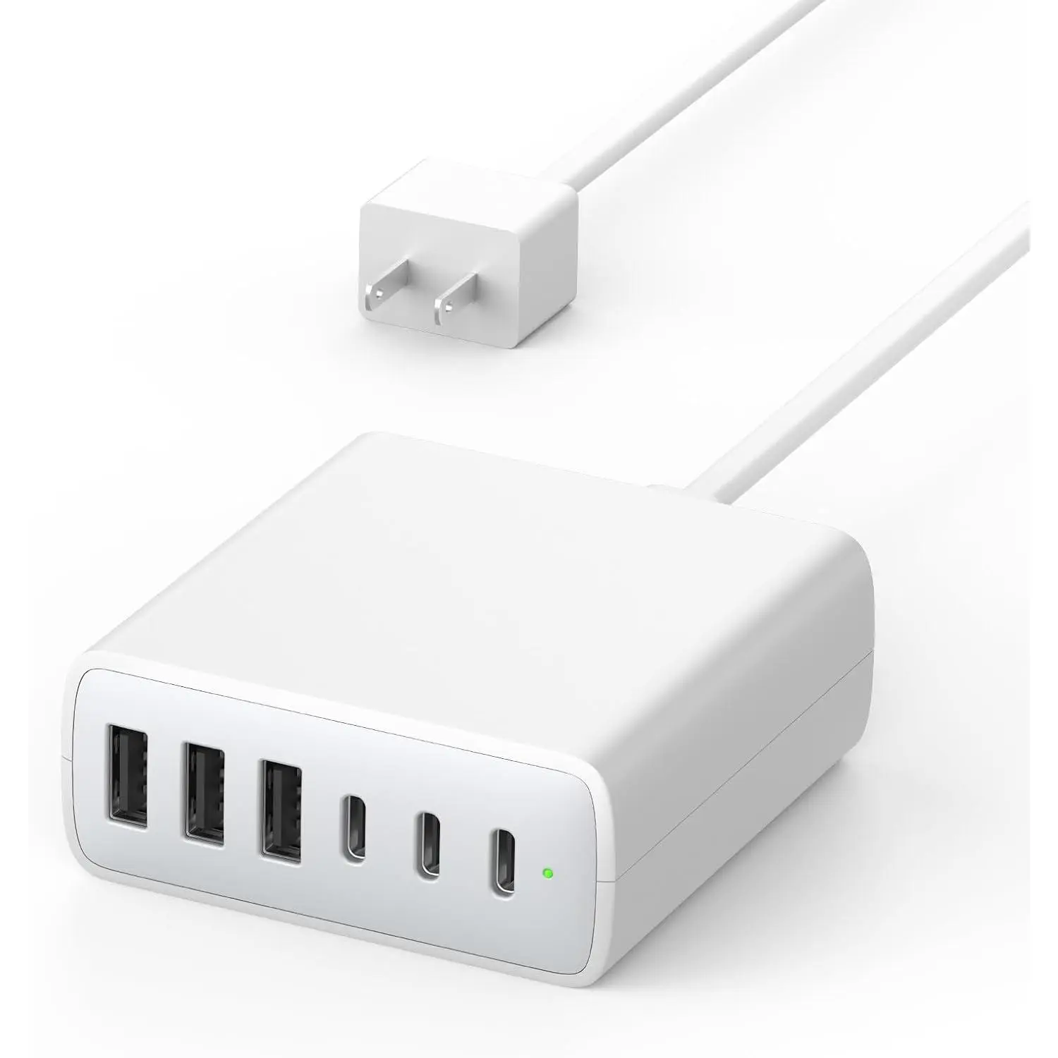 USB C  Charger Block, 100W 6 Ports  Station Hub for  16 15 14 13 Pro Max, iPad Pro Air Mini, Galaxy, for Air-pods 4, Pro 2, 25W PPS Type C Wall Charger with LED, 5ft Cord