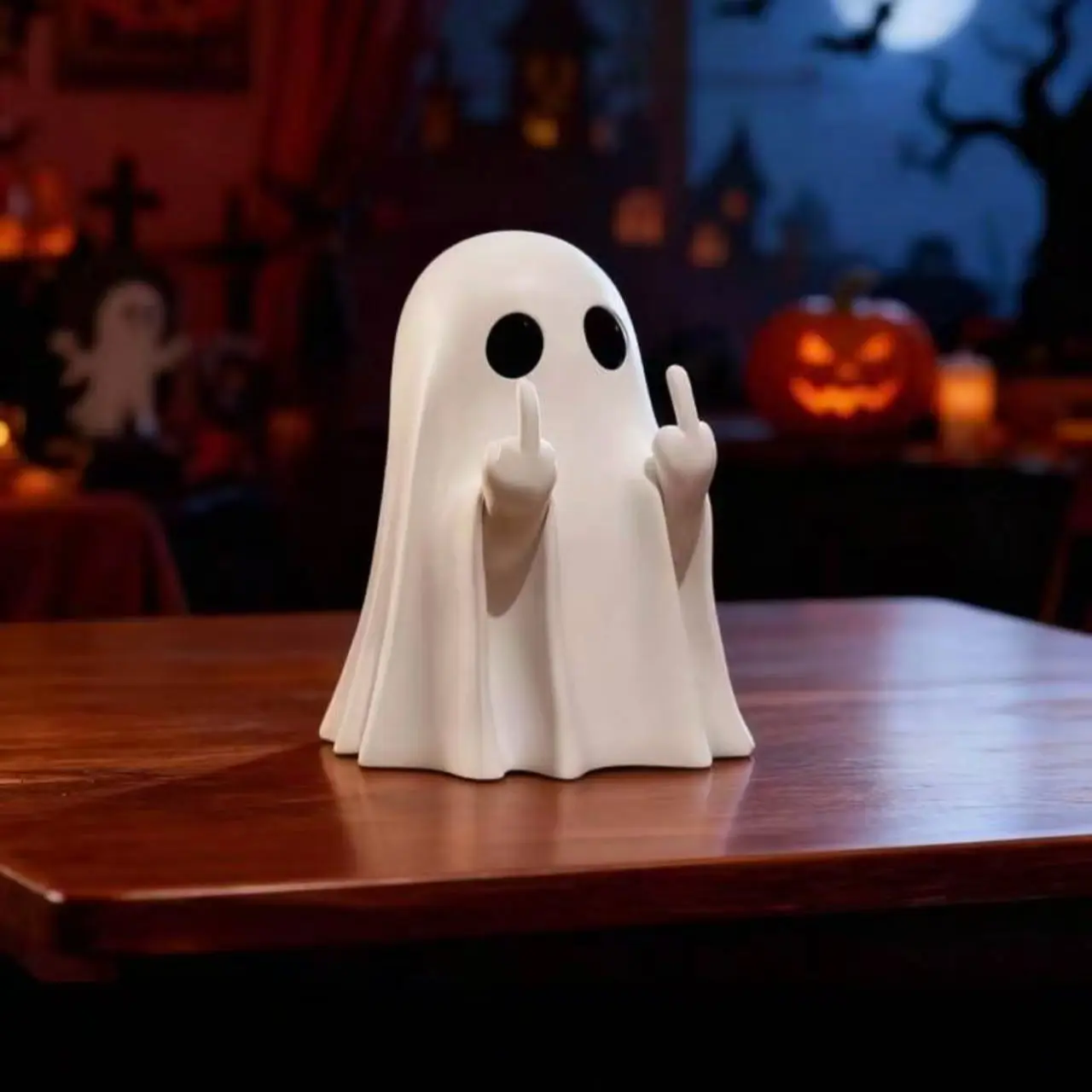 2026 Halloween Ghost Figurine, Plastic Spooky Middle Finger Ghost Decor, Cute & Edgy Indoor Outdoor Halloween Decor for Porch & Home