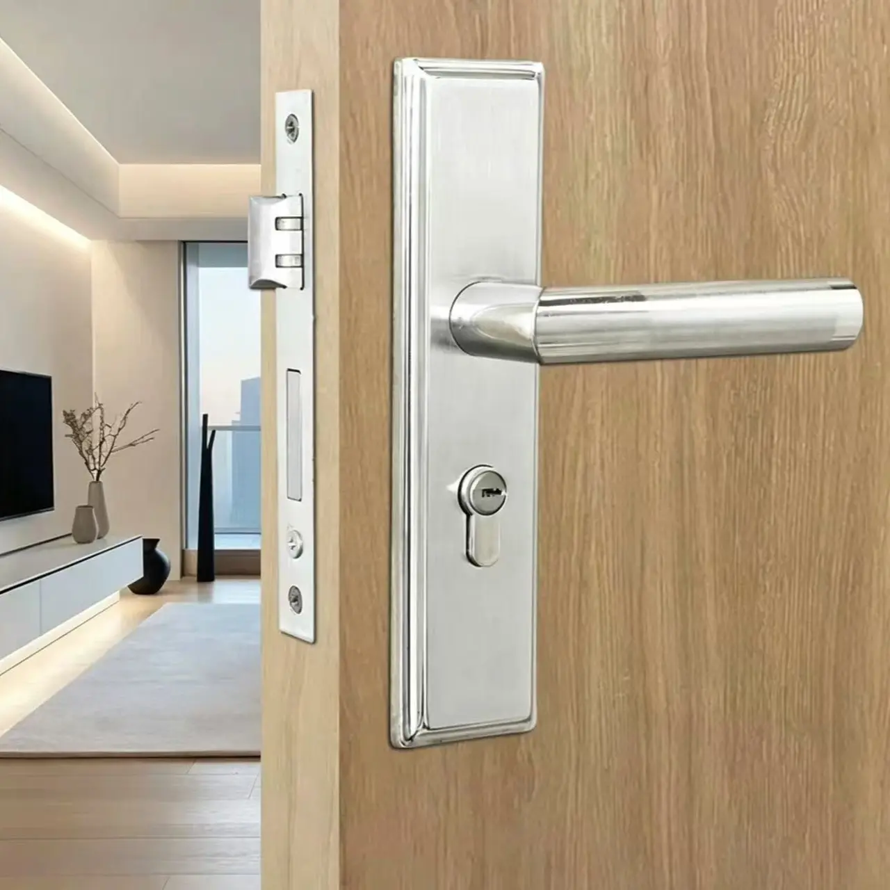 Stainless Steel Door Lock Set, Door Hardware, Sturdy Lock, Silent Home Security, Metal Handle, Polished Surface, Mechanical Knob, No Power Needed, Door Locks for Bedrooms, Ideal for Bedroom & Indoor Doors